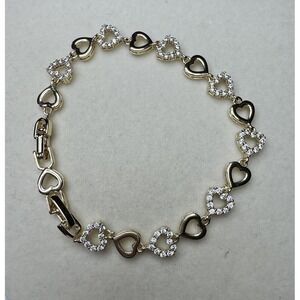 14k Yellow Gold Filled Tarnish-Resist 7.5" Heart Chain Bracelet Crystal New